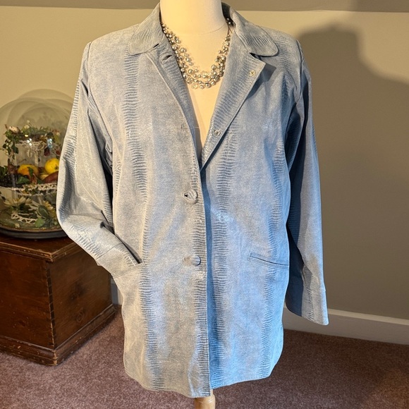 Vintage Chic Bettina Rizzi Light Blue Leather Snake Embossed Women's Jacket - Picture 5 of 9